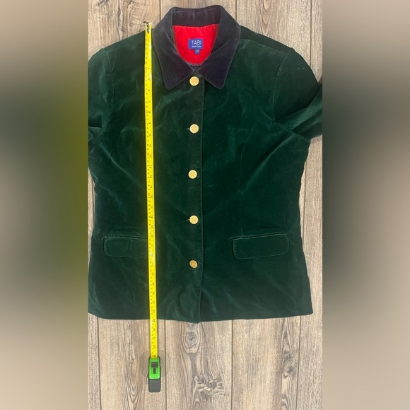 Vintage 90s Tabi International Velvet Blazer Green Gold Buttons size large - Picture 12 of 13